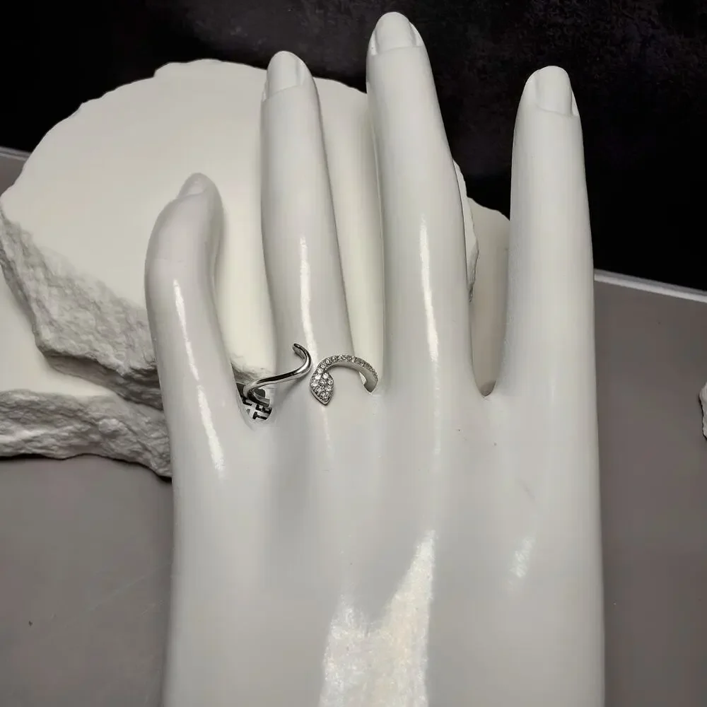 1.00 CTW Moissanite Snake Bypass Ring in 925 Sterling Silver Size 8-9 Adjustable